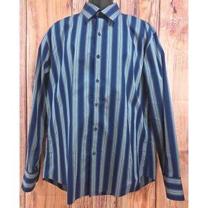 7 Diamonds Mens Blue Striped Button-Down Shirt XL